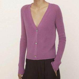 Vince Cashmere Ribbed Raglan Cardigan, small Camelia violet